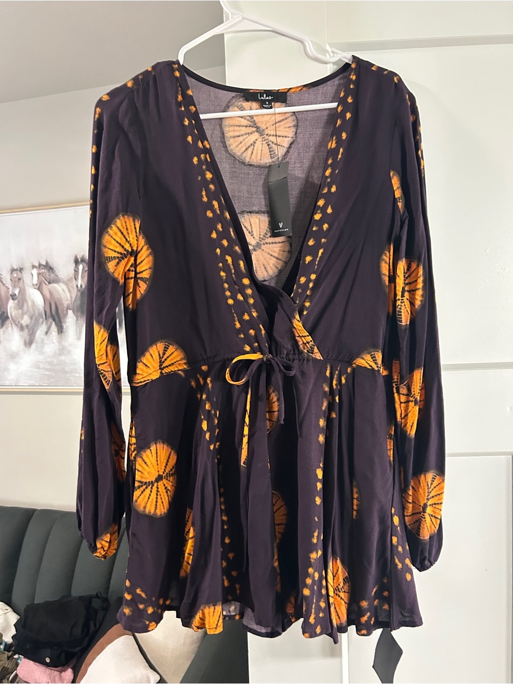 Lulu Orange Circle Print Wrap Romper